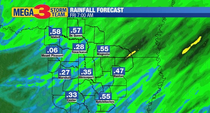 Rainfall forecast for Thursday evening